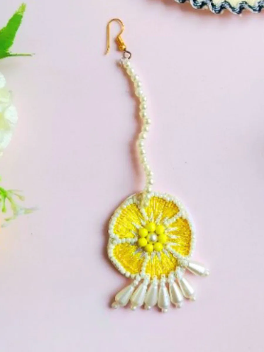 Yellow Floral Maang Tikka