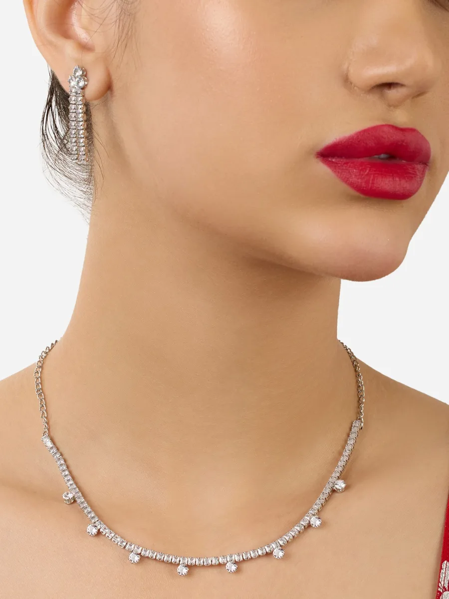 Silver CZ Necklace Set