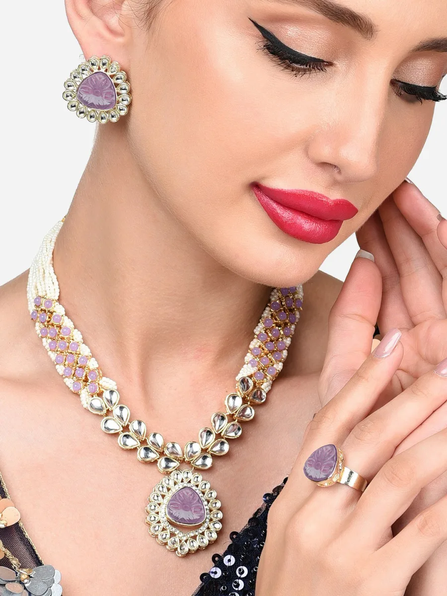 Lilac Kundan Necklace Set