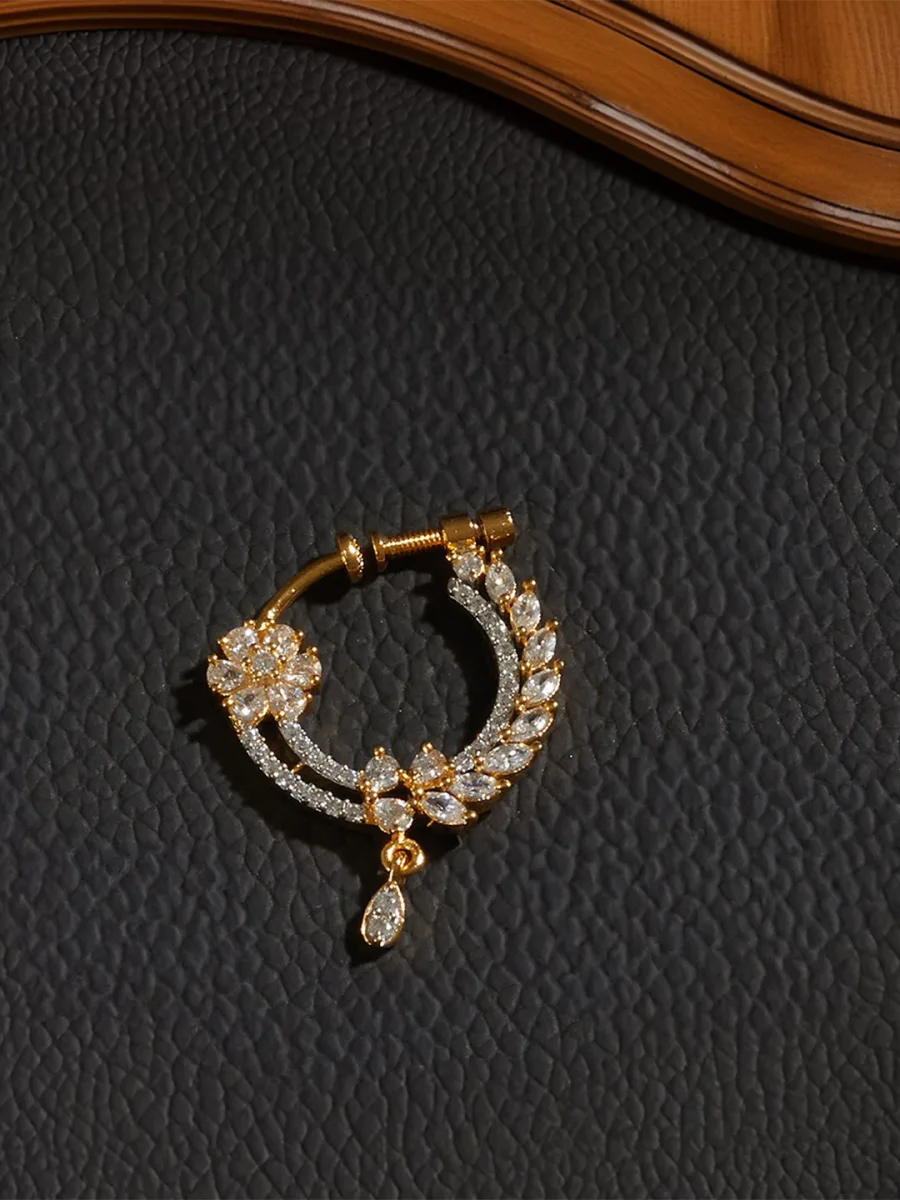 Gold CZ Floral Nose Pin