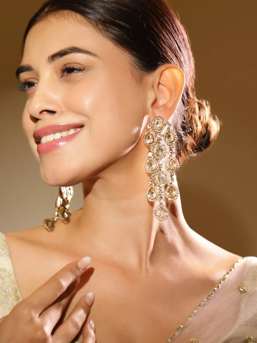 Gold Kundan Drop Earrings