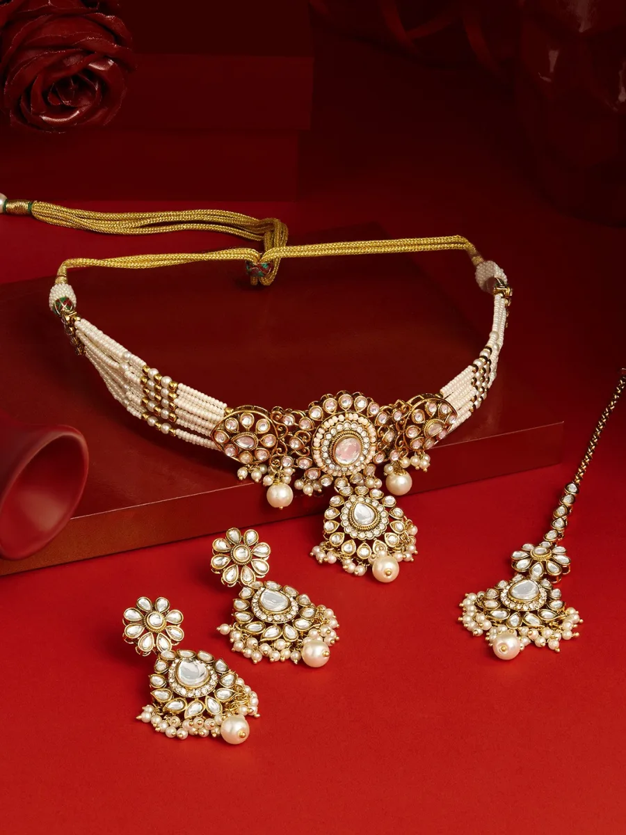 Kundan Pearl Choker Necklace Set