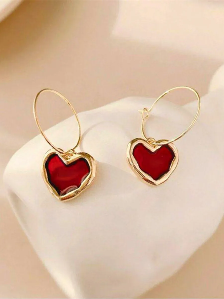 Red Heart Hoop Earrings