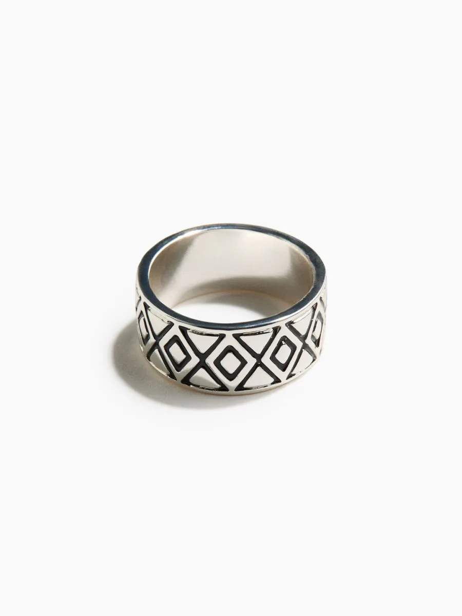 Oxidised Geometric Band Ring