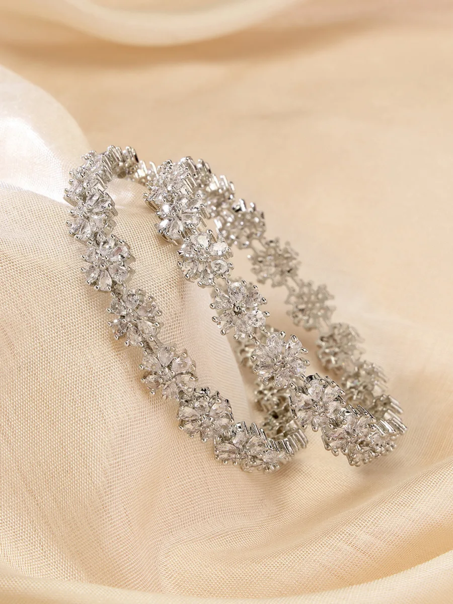 Silver Stone-Studded Bangle Set