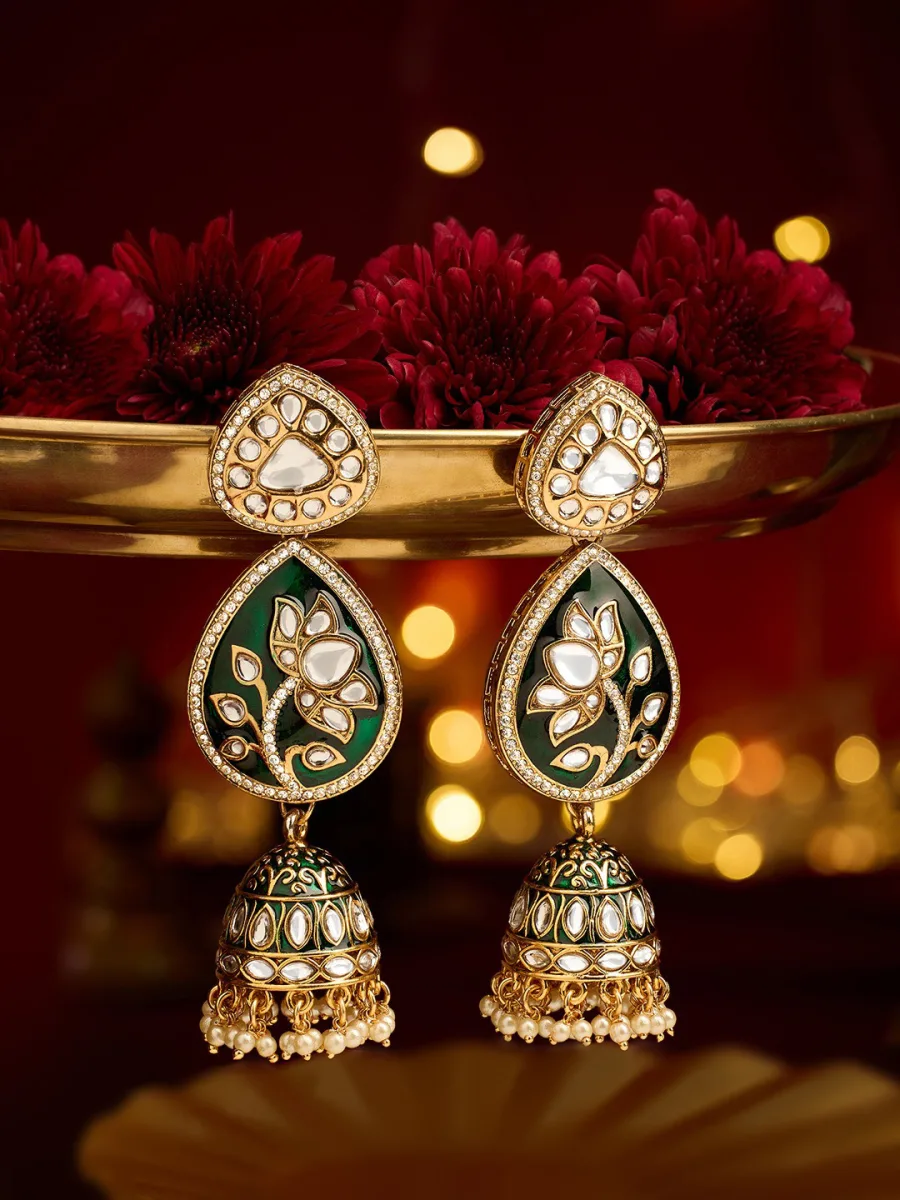 Green Meenakari Jhumka Earrings