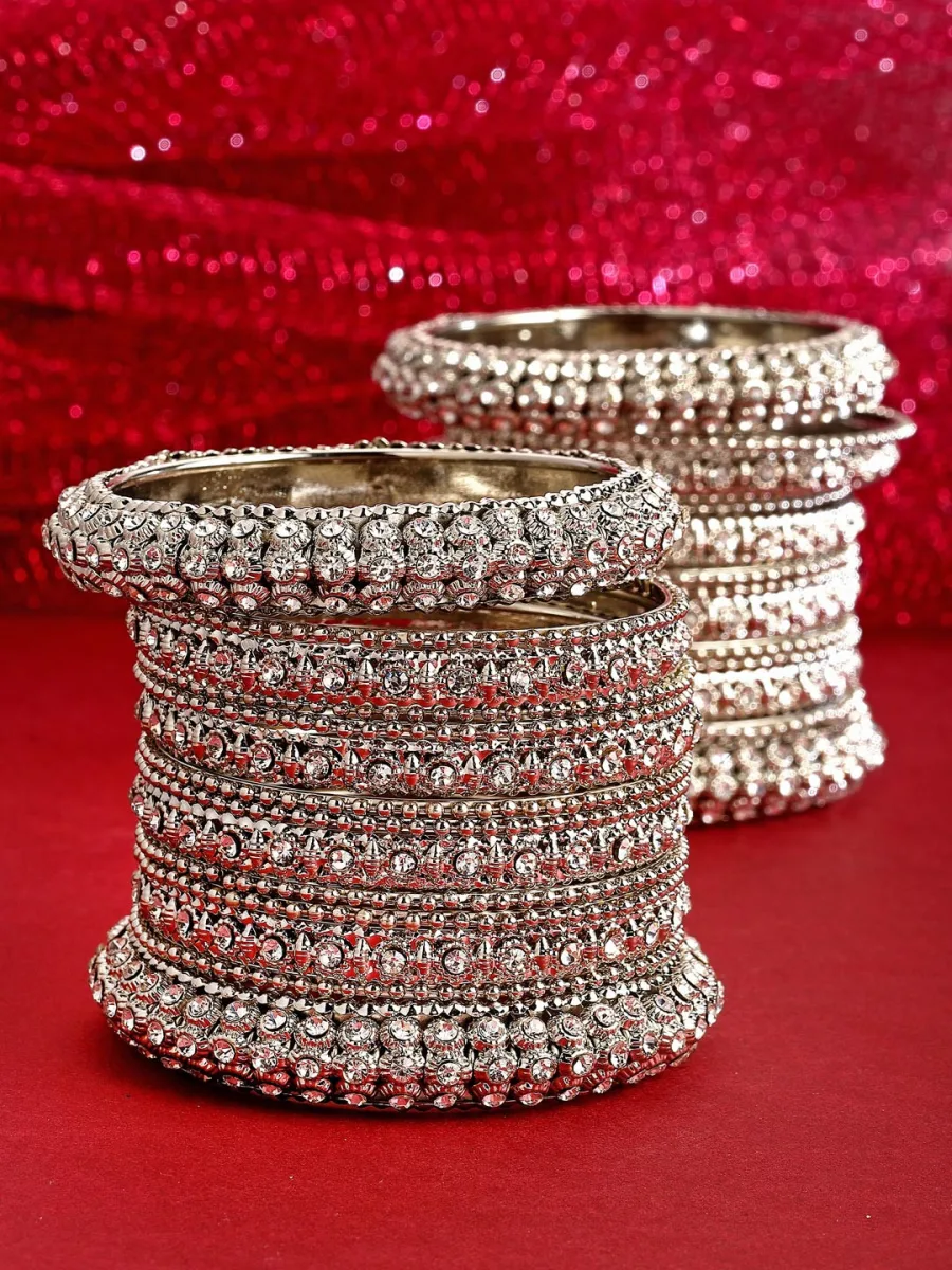 Silver Stone-Studded Bangle Set