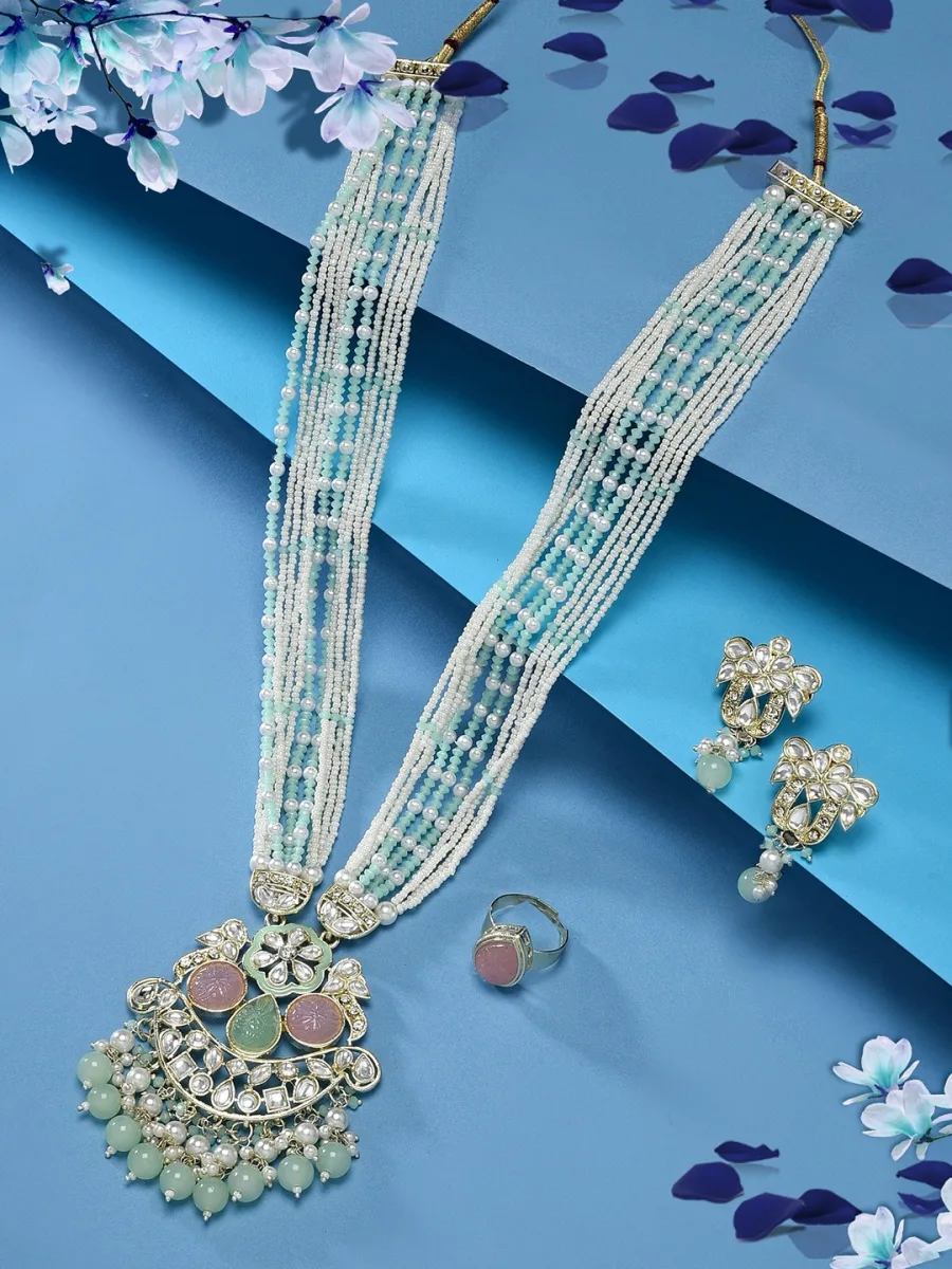 Mint Beaded Long Necklace Set