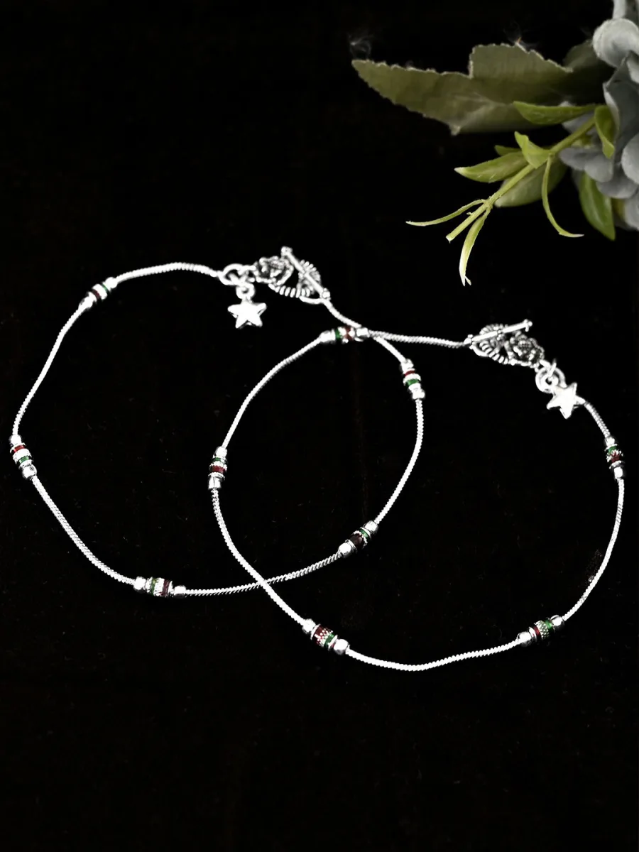 Silver Meenakari Anklet Set