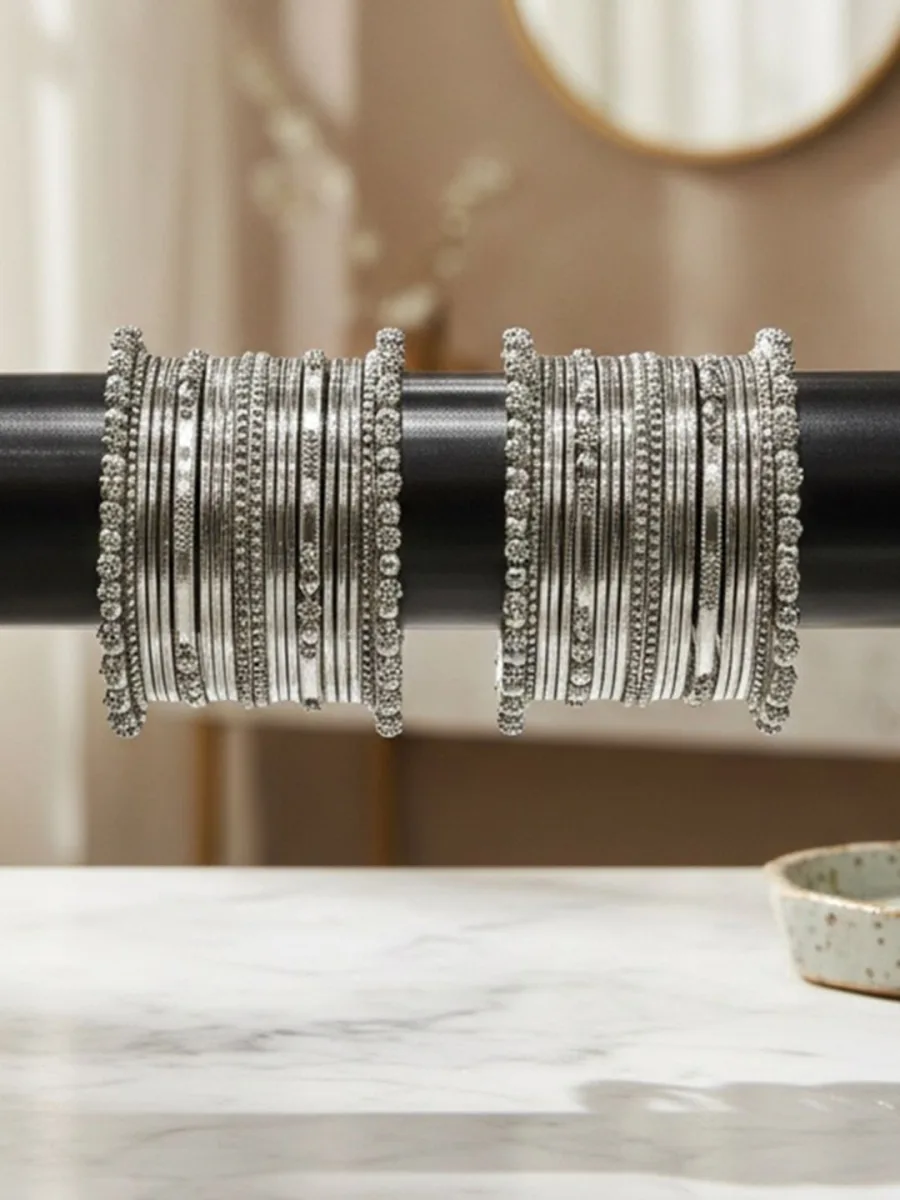 Silver Oxidised Bangle Set