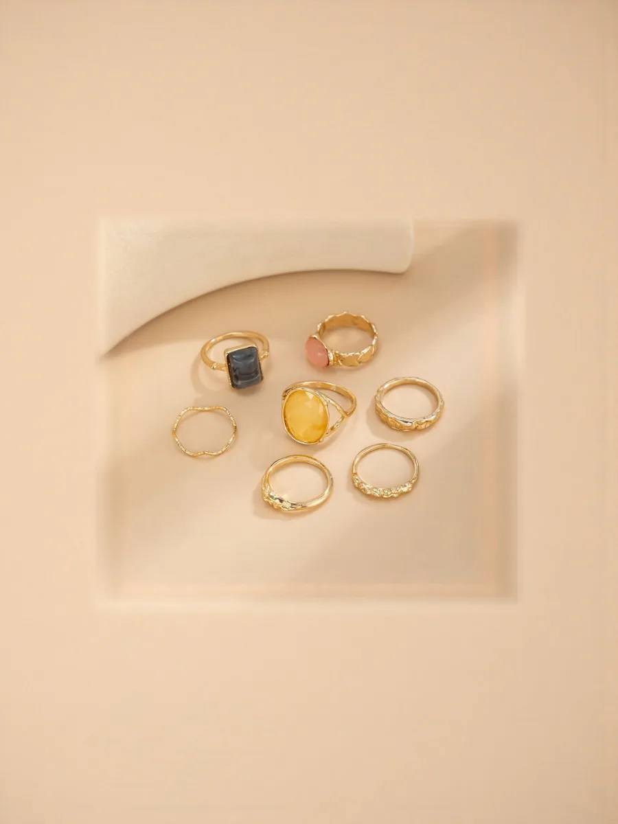 Gold Stone-Studded Ring Set