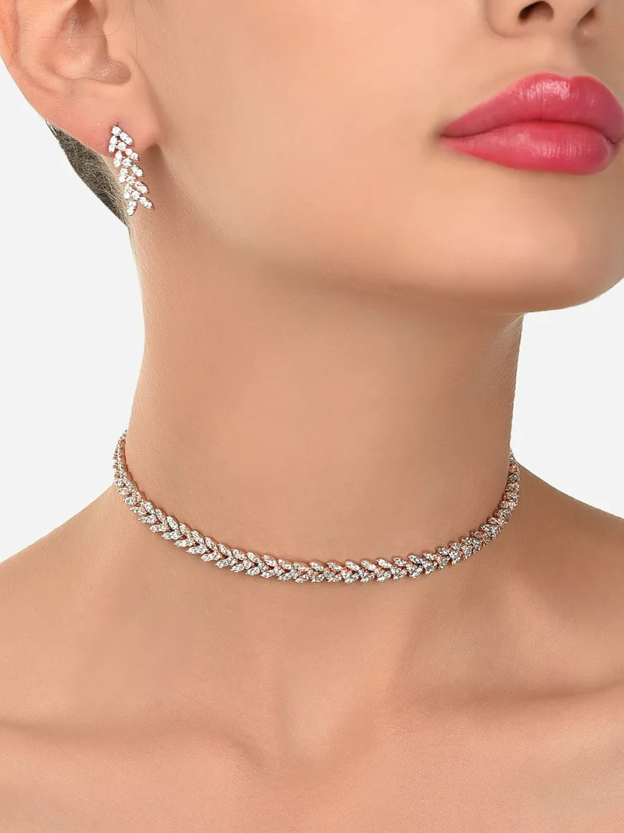 Rose Gold CZ Choker Necklace Set