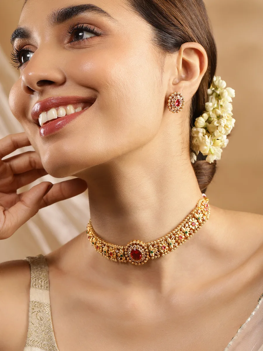 Gold Temple Choker Necklace Set