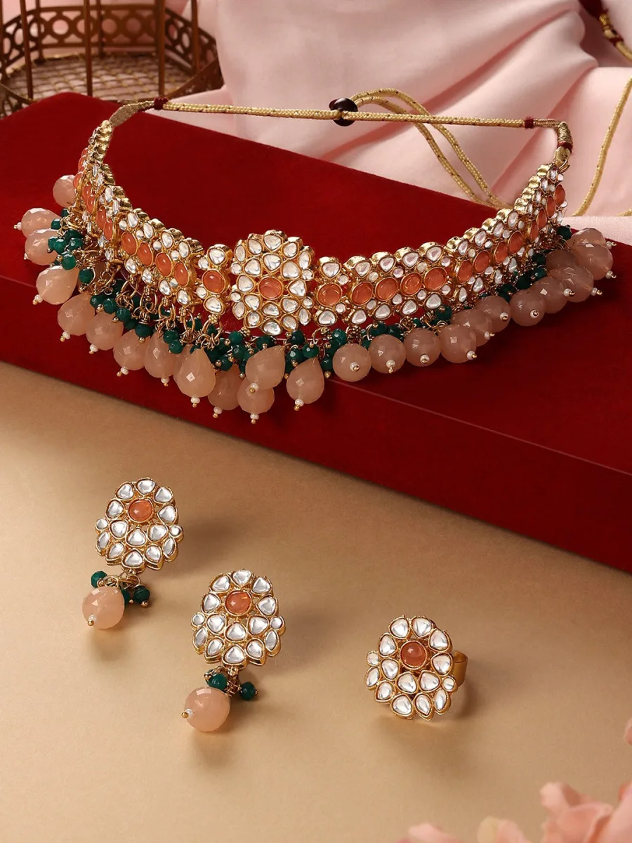 Kundan Peach Necklace Set