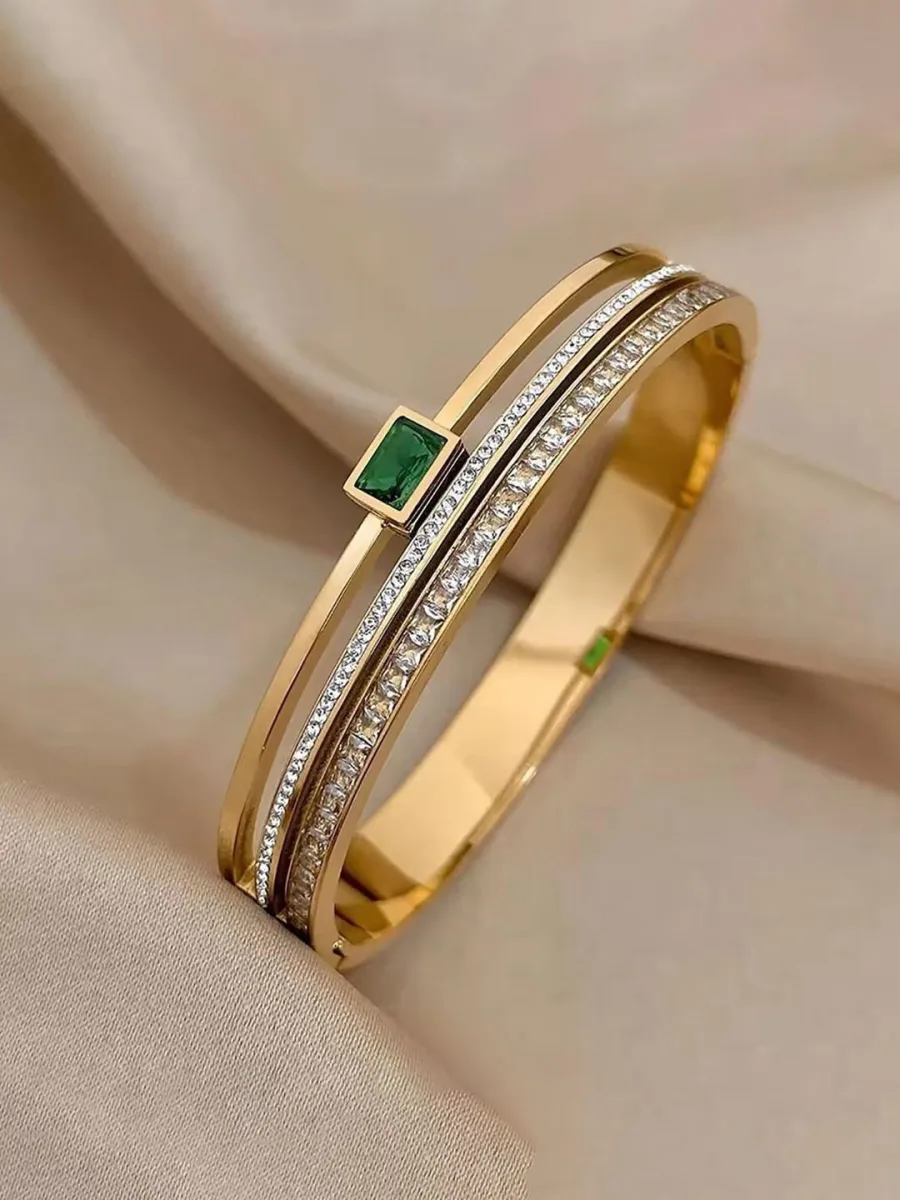 Gold Green Stone Kada