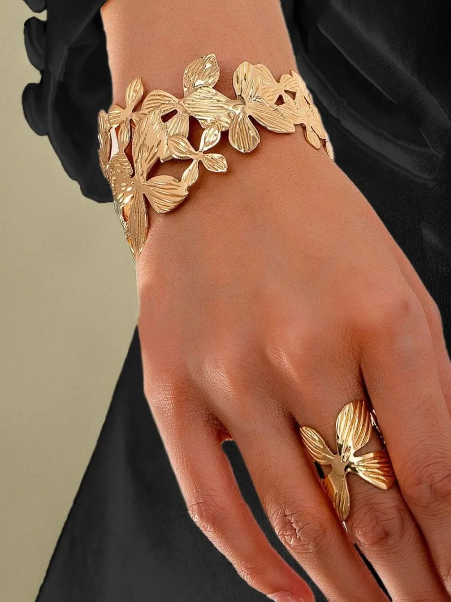 Gold Floral Cuff & Ring Set