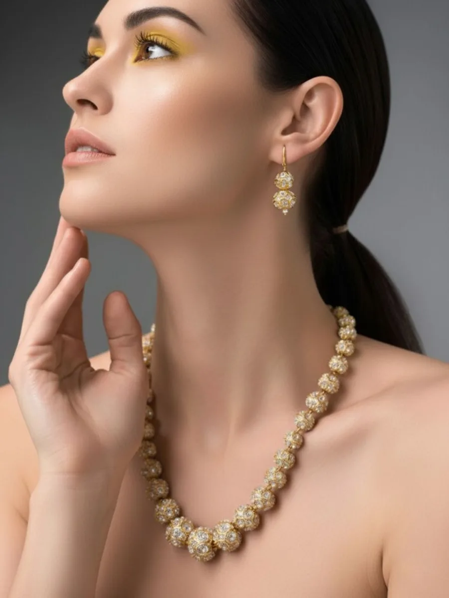 Gold Stone Cluster Necklace Set