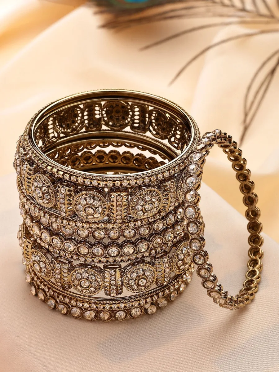 Gold Stone-Studded Bangle Set
