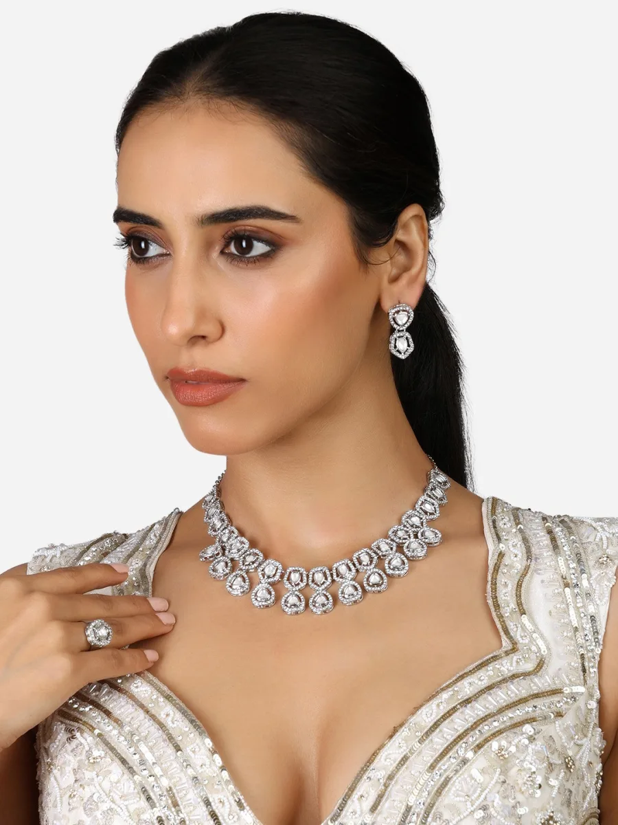 Silver Stone-Studded Necklace Set