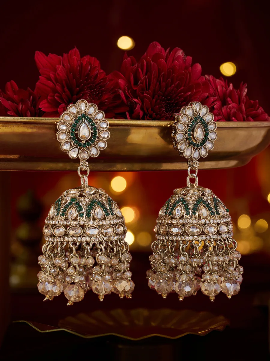 Green Kundan Jhumka Earrings