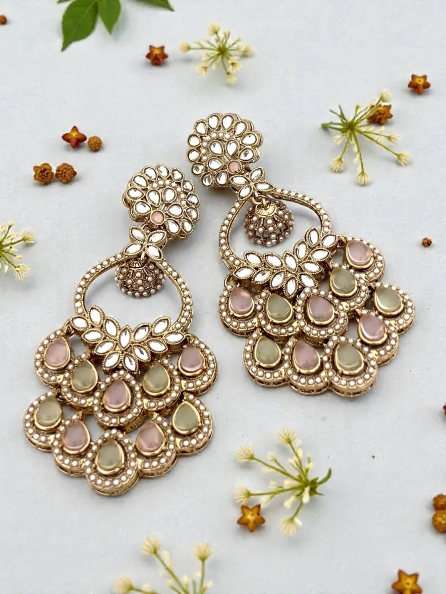 Pastel Kundan Chandbali Earrings