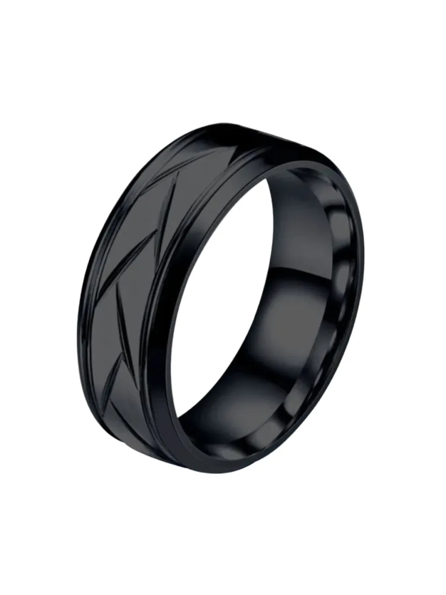 Black Textured Band Ring