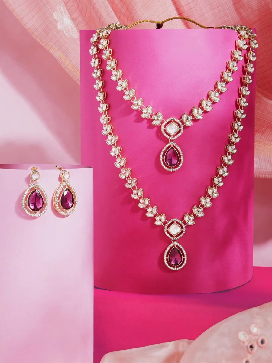 Pink Stone Layered Necklace Set