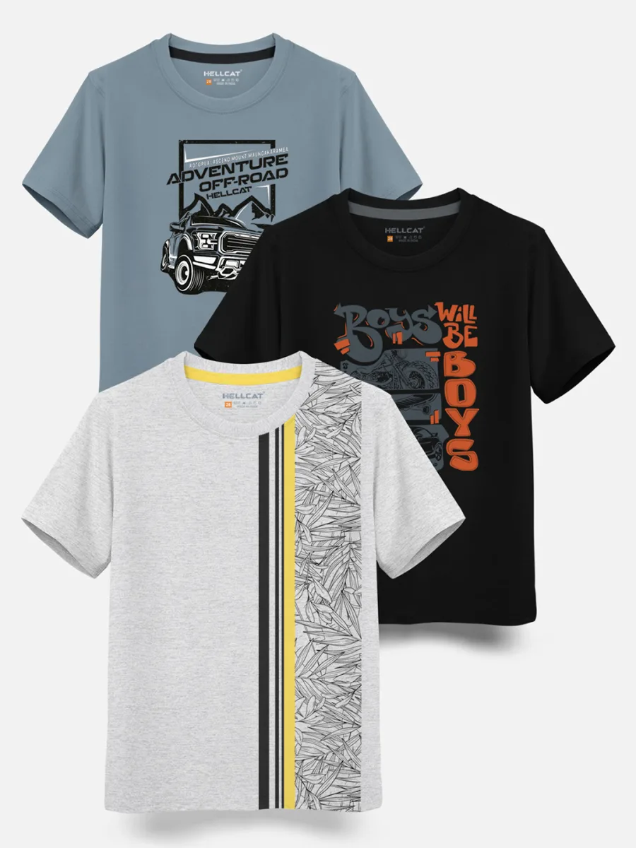 Boys Pack Of 3 Cotton T-shirt