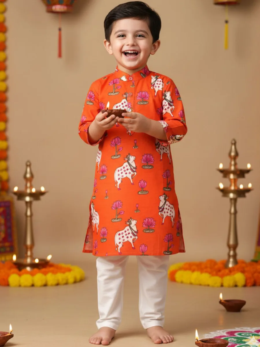 Boys Printed Kurta With Pyjama