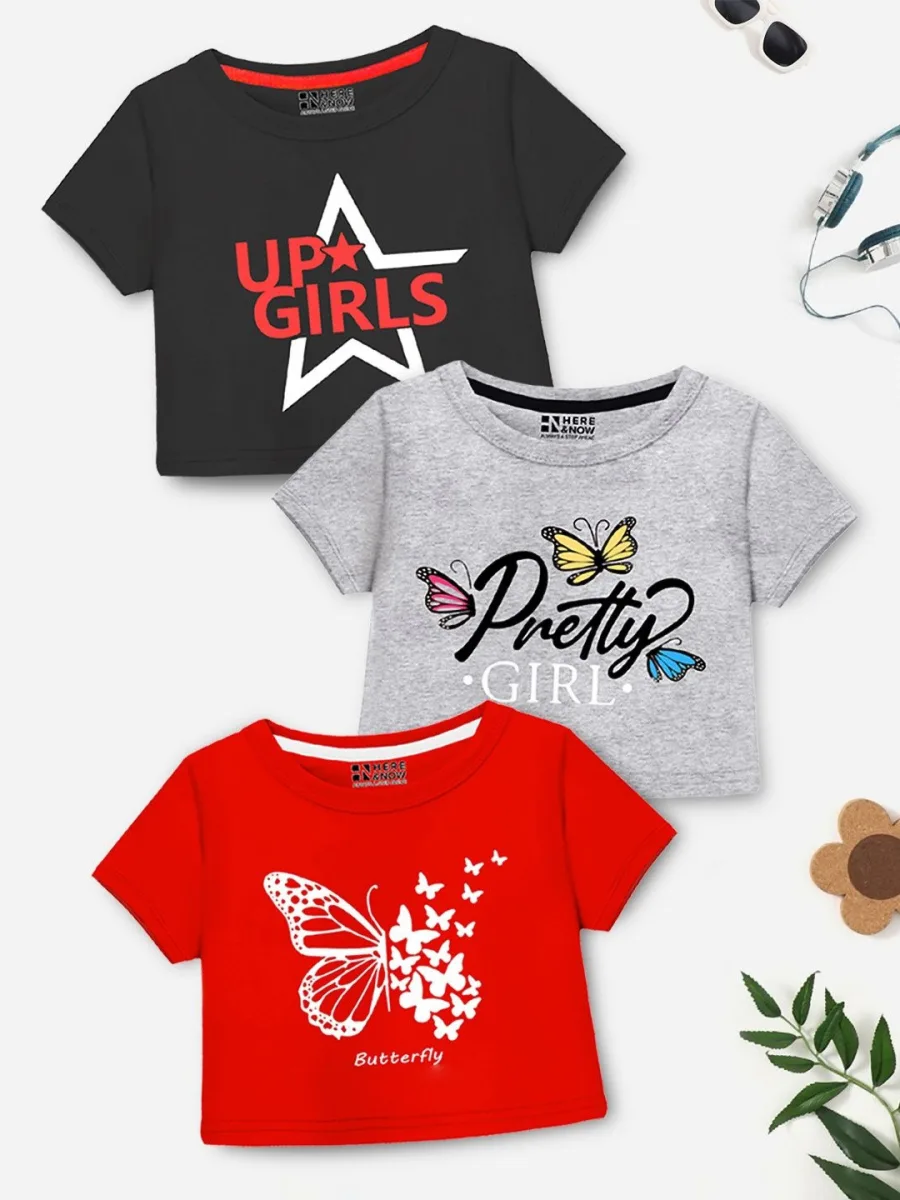 Girls 3Pcs Printed Crop Tshirt