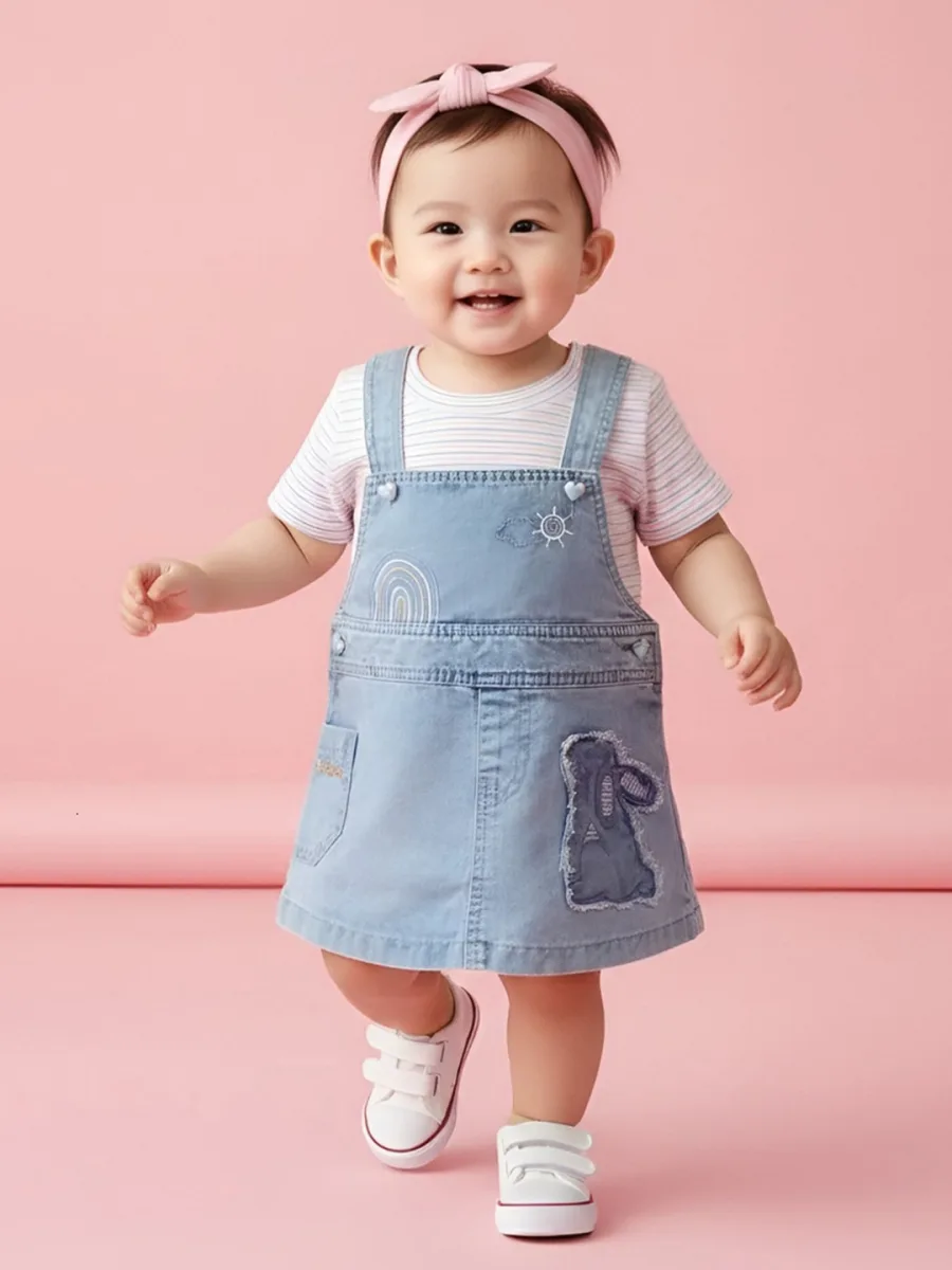 Infant Girls Printed Dungarees