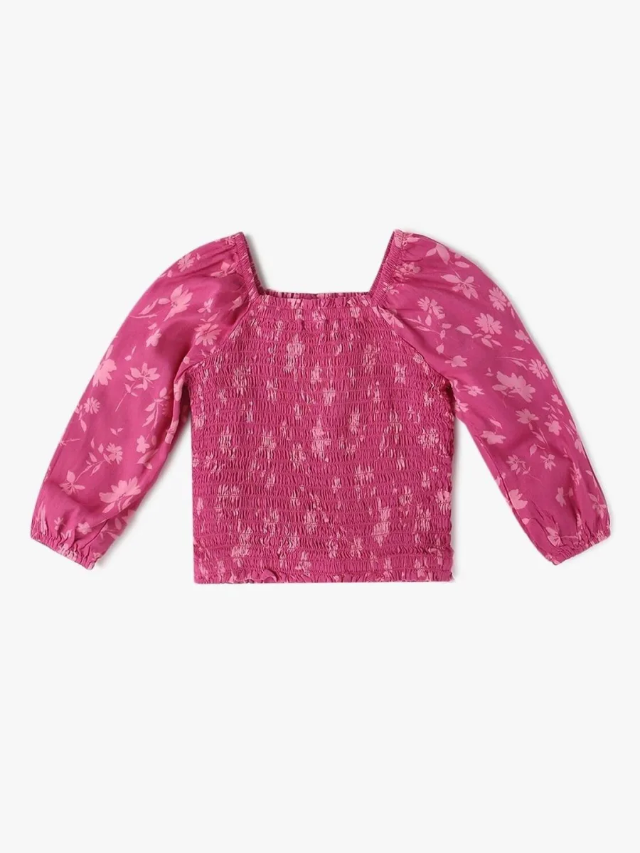 Girls Floral Puff Sleeve Top