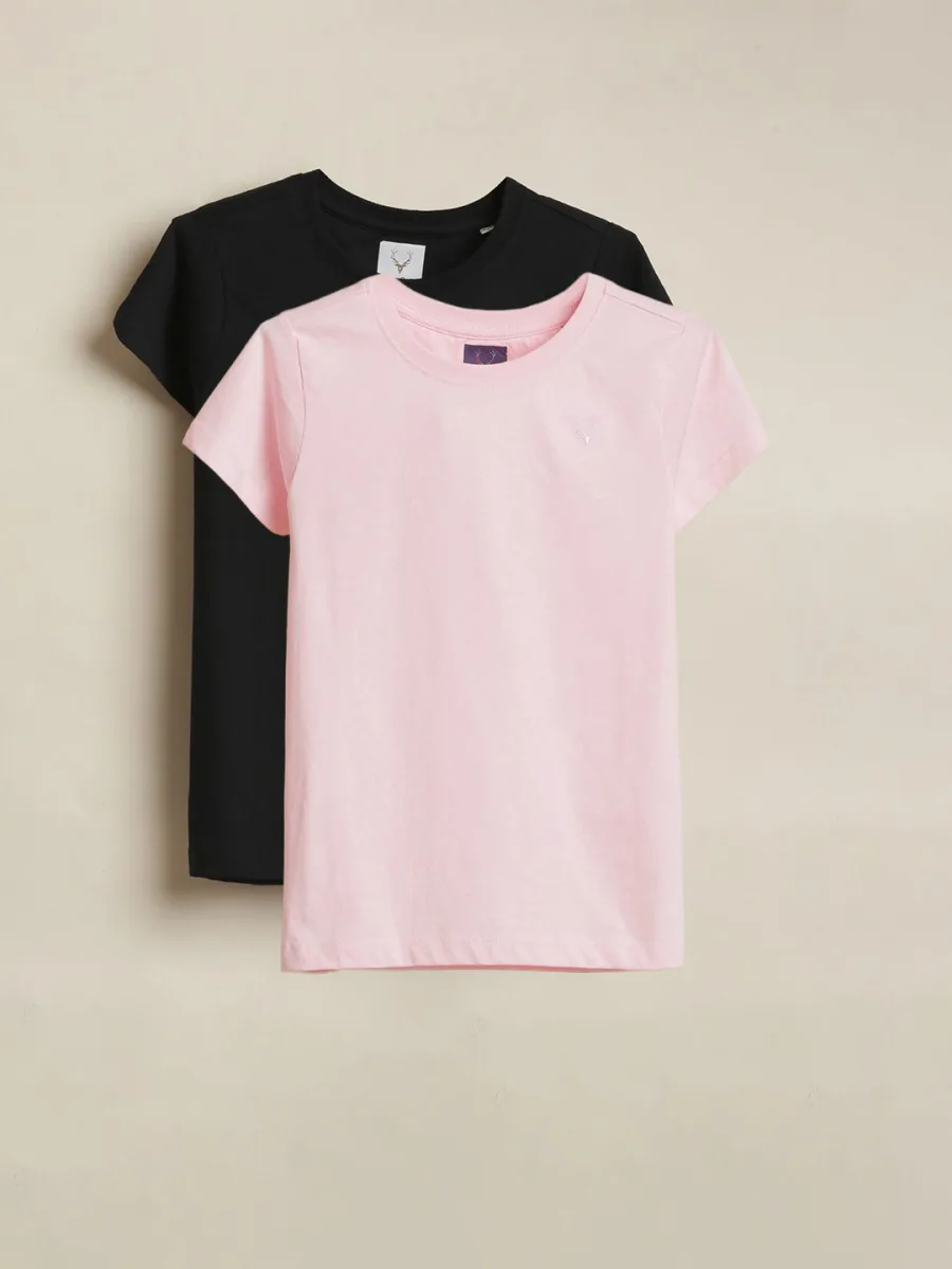 Girls Pack of 2 Solid T-shirts