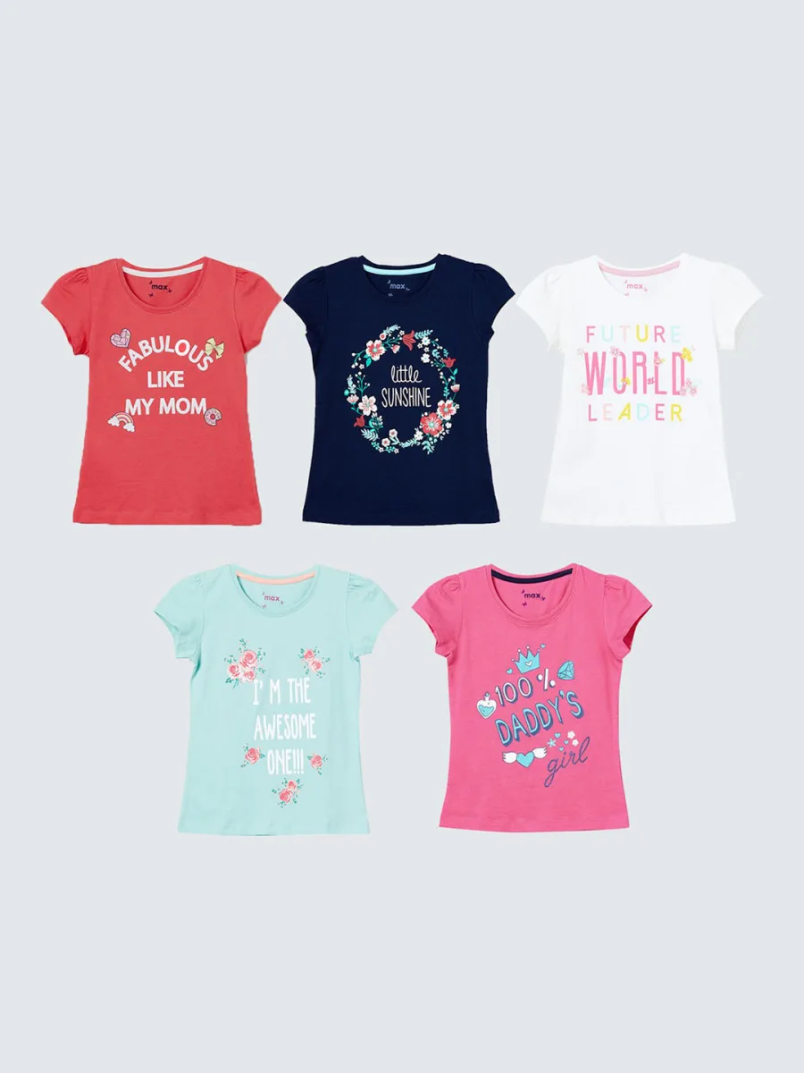 Pack Of 5 Round Neck Pure Cotton T-shirts