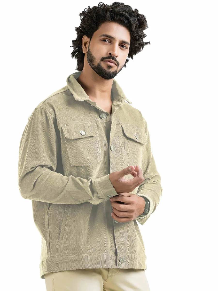 Men Beige Corduroy Jacket