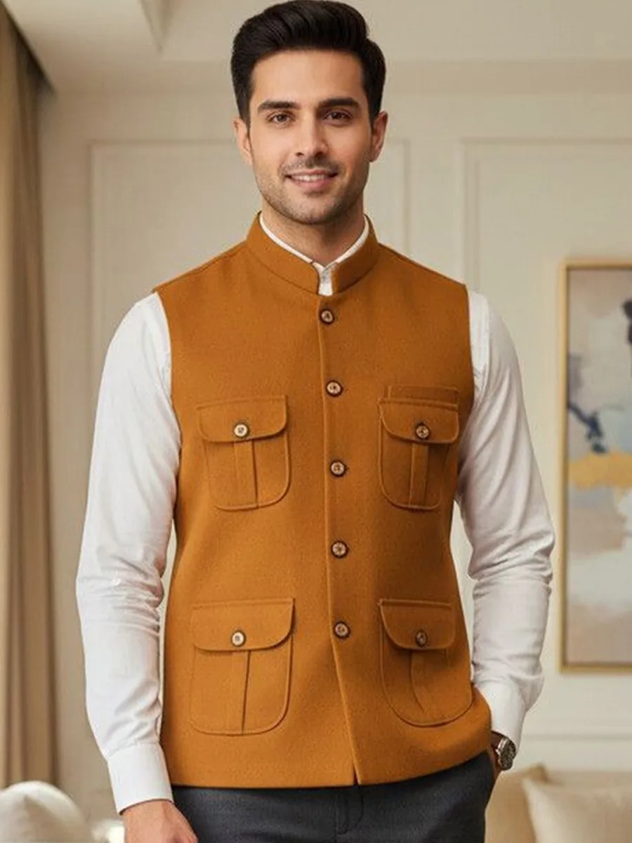 Solid Cotton Blend Waistcoat