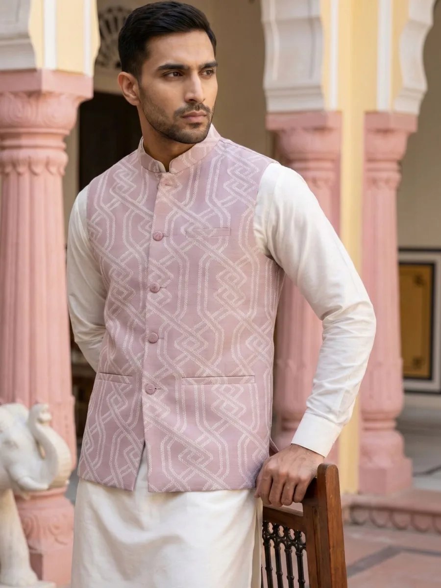Men Woven Design Nehru Jacket