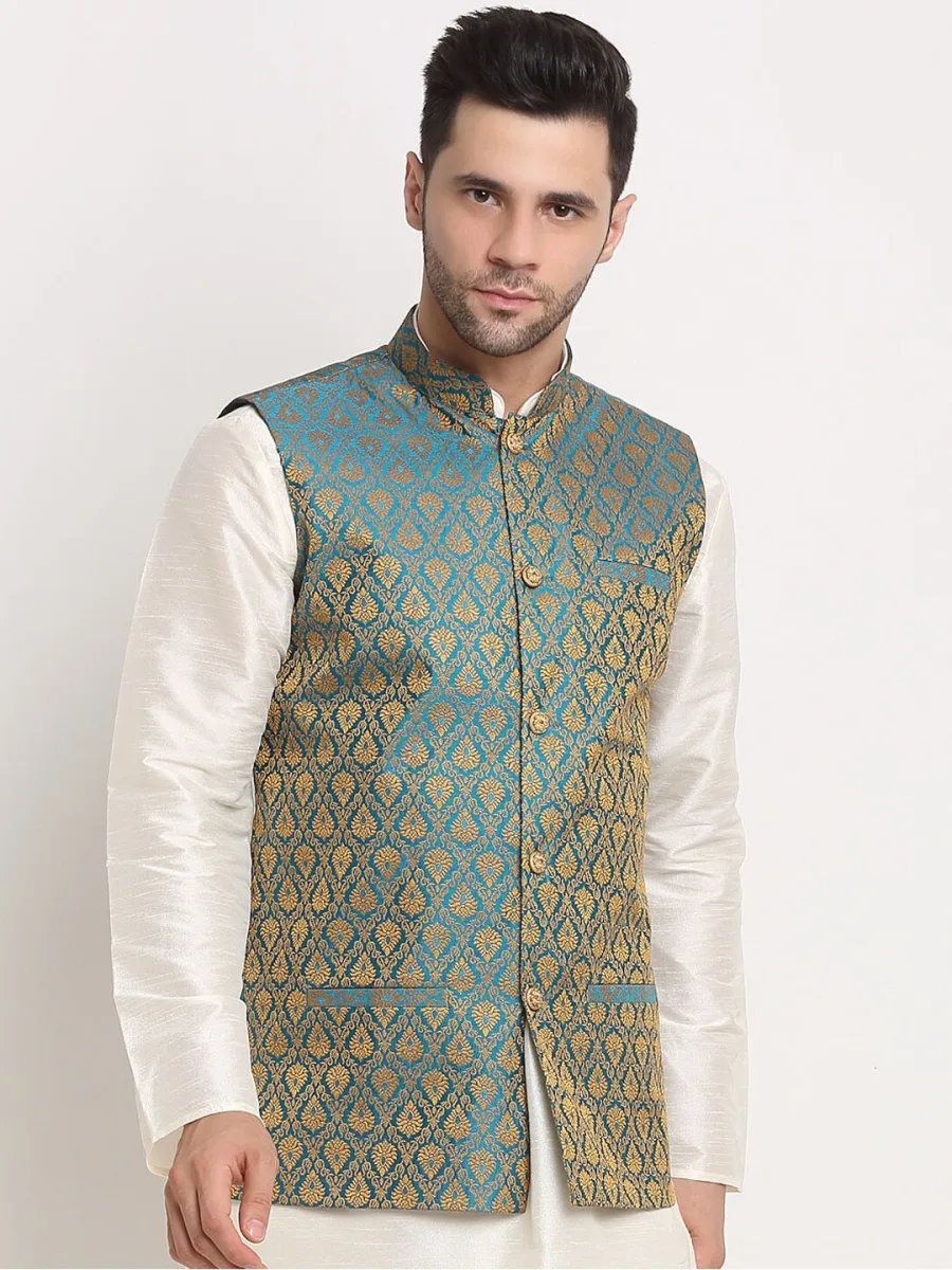 Men Blue Jacquard Jacket