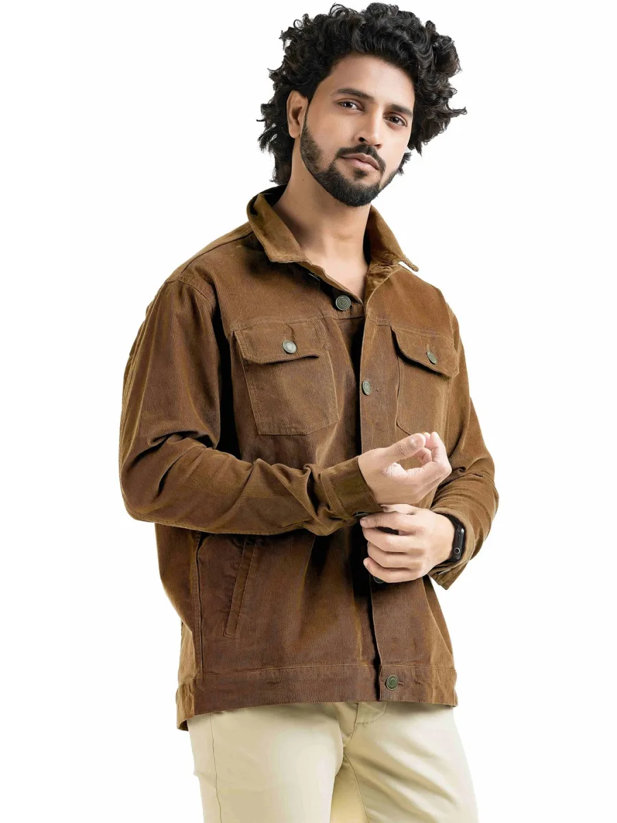 Men Camel Corduroy Jacket