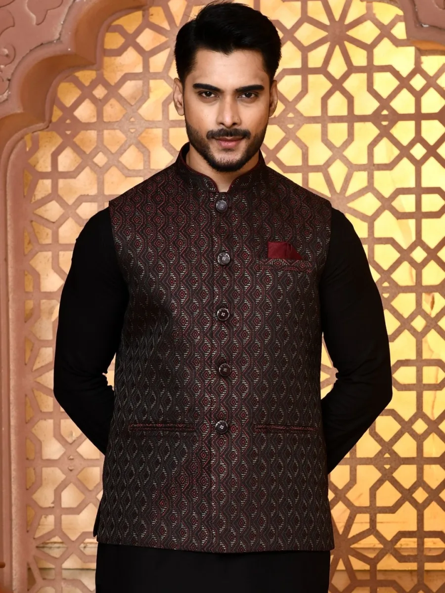 Men Woven Design Nehru Jacket