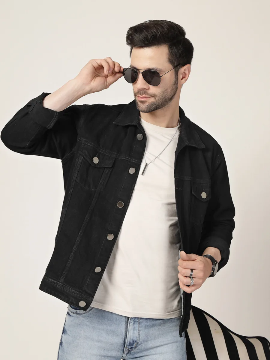 Men Solid Denim Casual Jacket