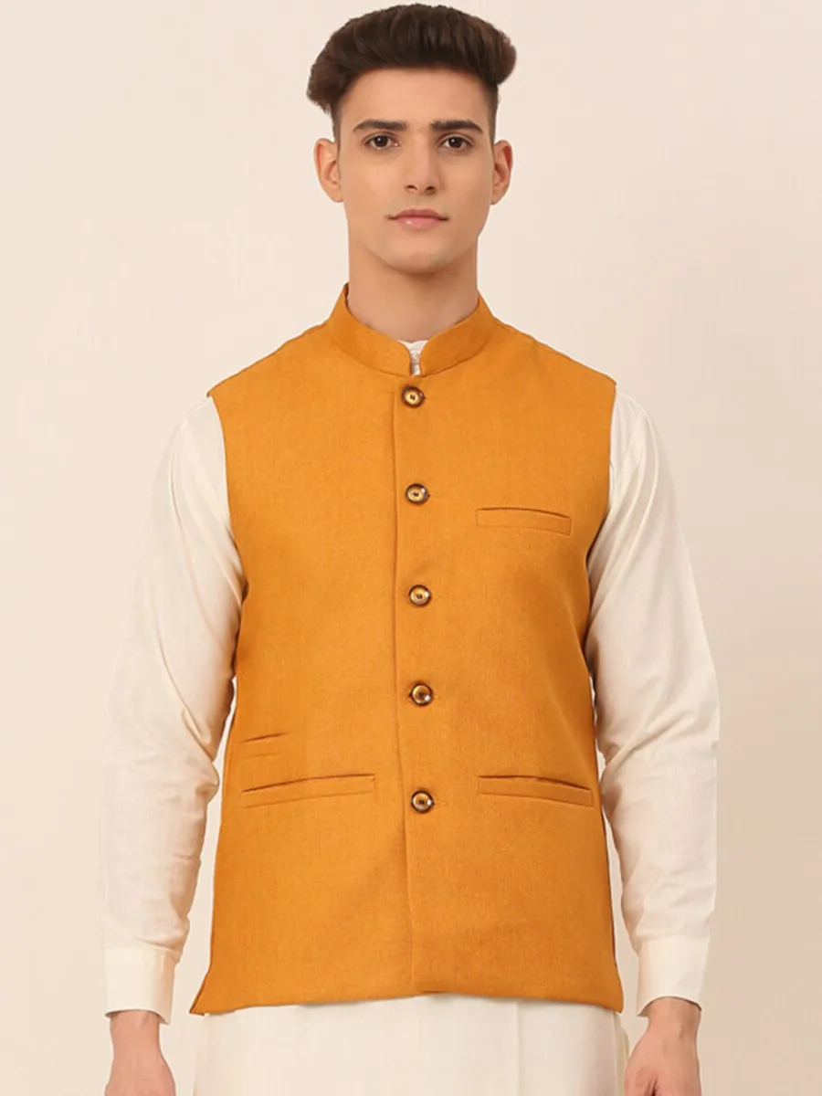 Men Solid Woven Nehru Jacket