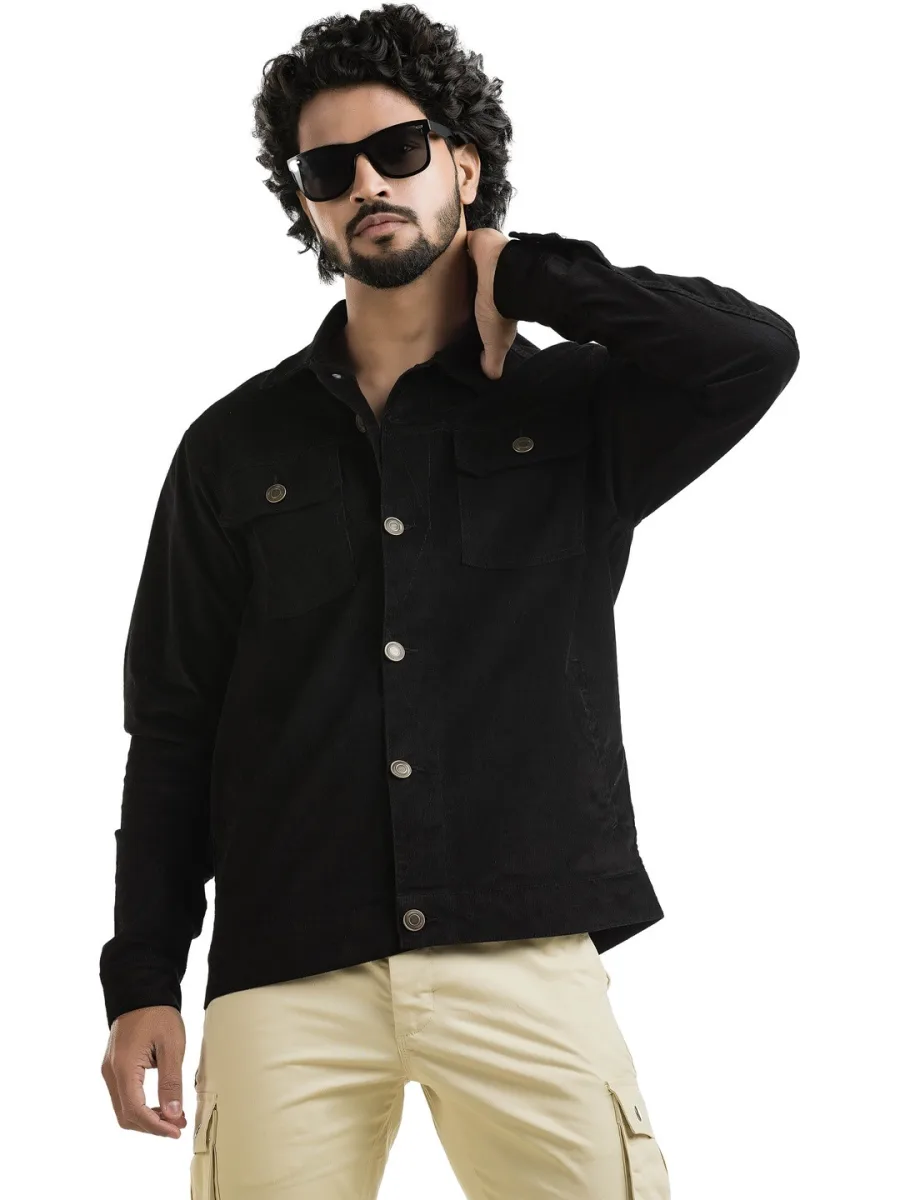 Men Black Corduroy Jacket