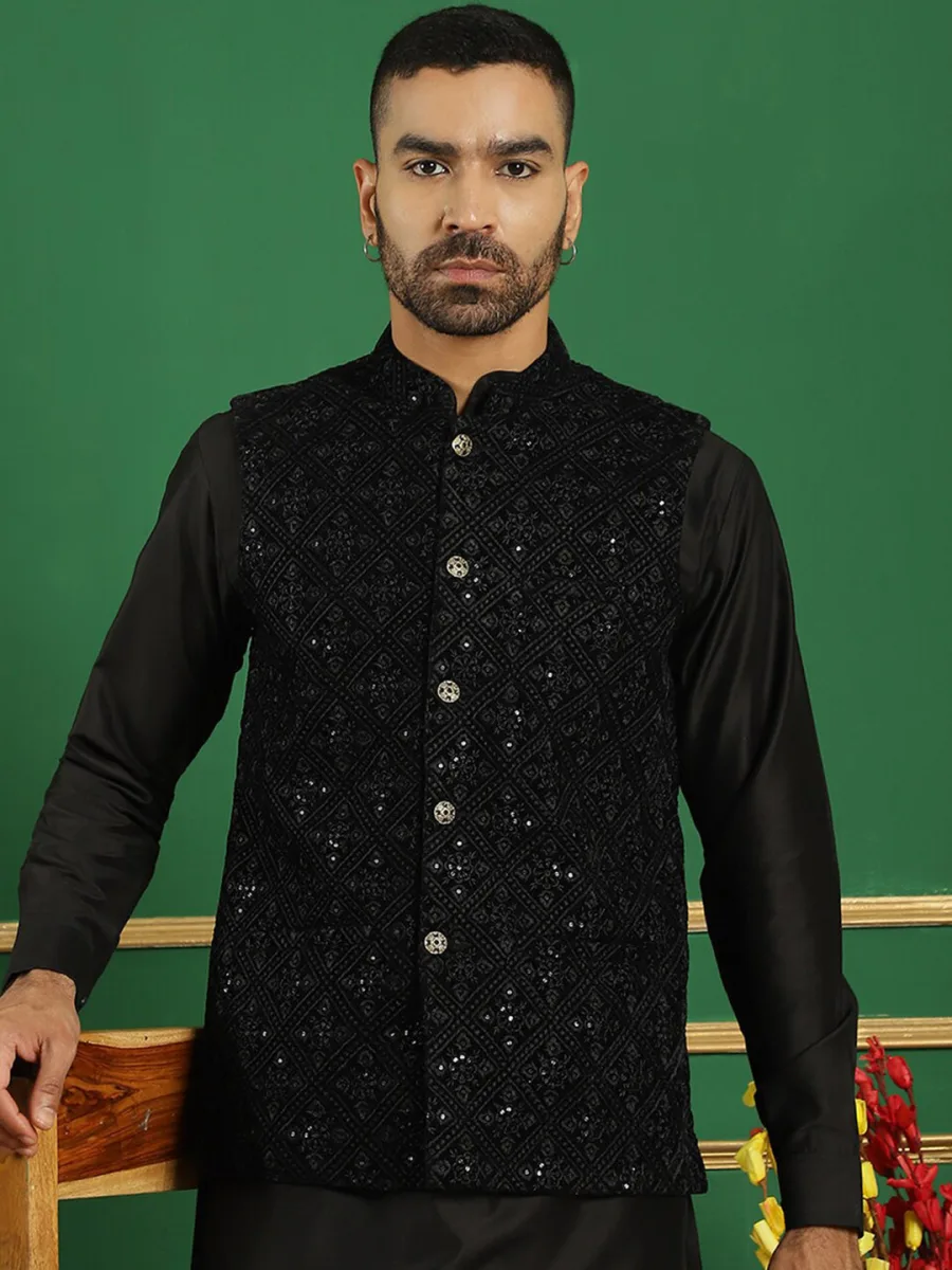 Sequined Velvet Nehru Jacket