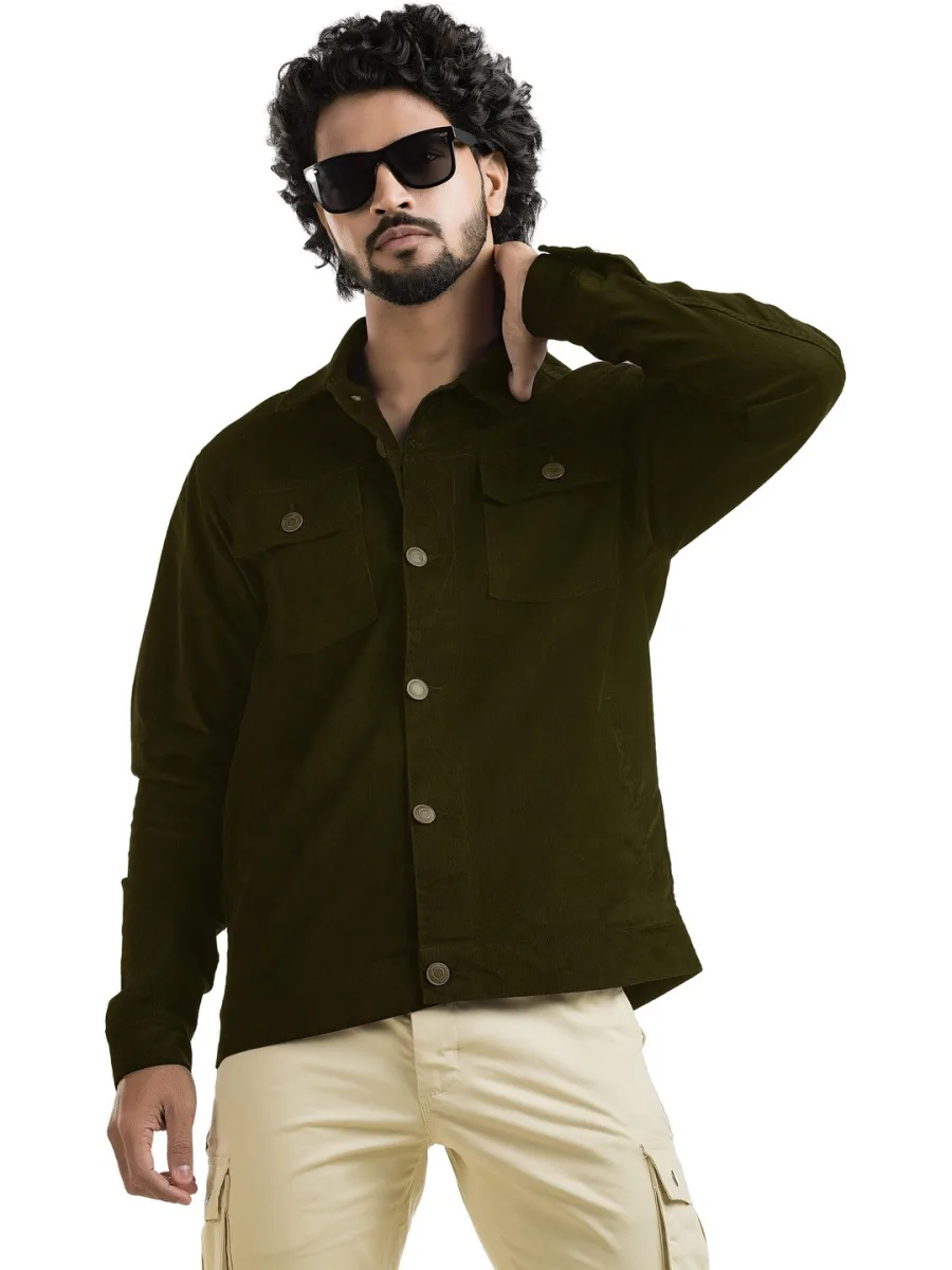 Men Olive Corduroy Jacket