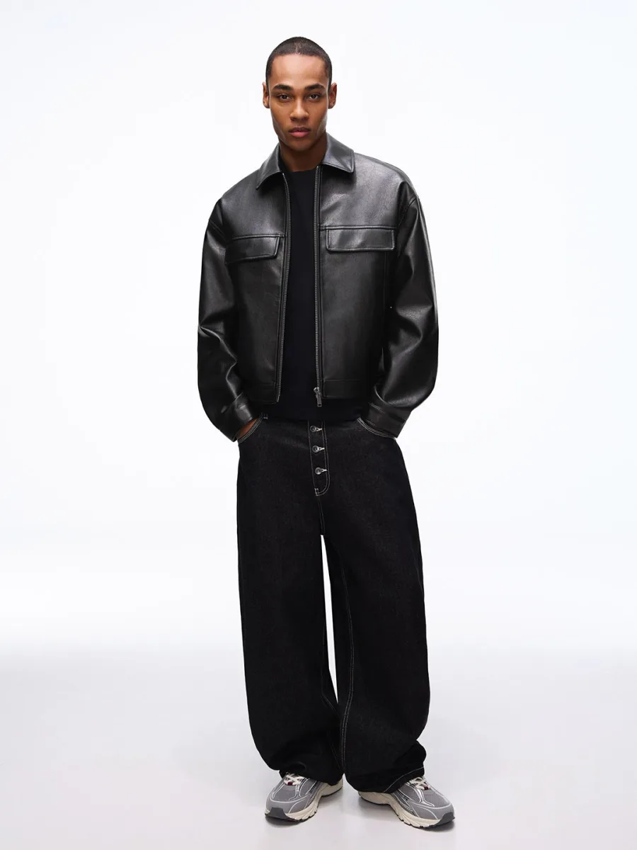 Boxy leather effect jacket