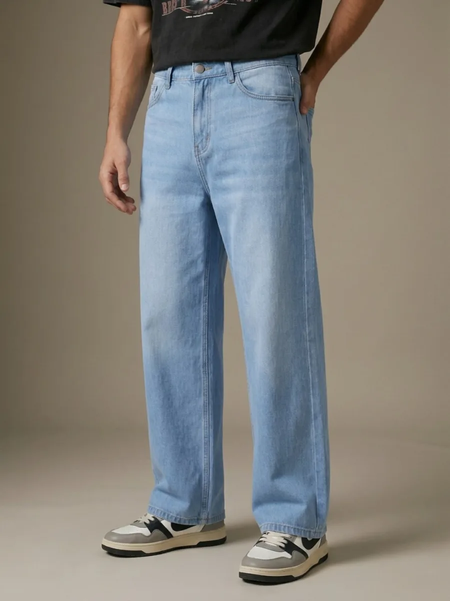 Men Pure Cotton Wide Leg Jeans