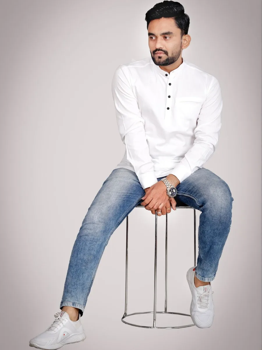 Men Solid Casual Short Kurta