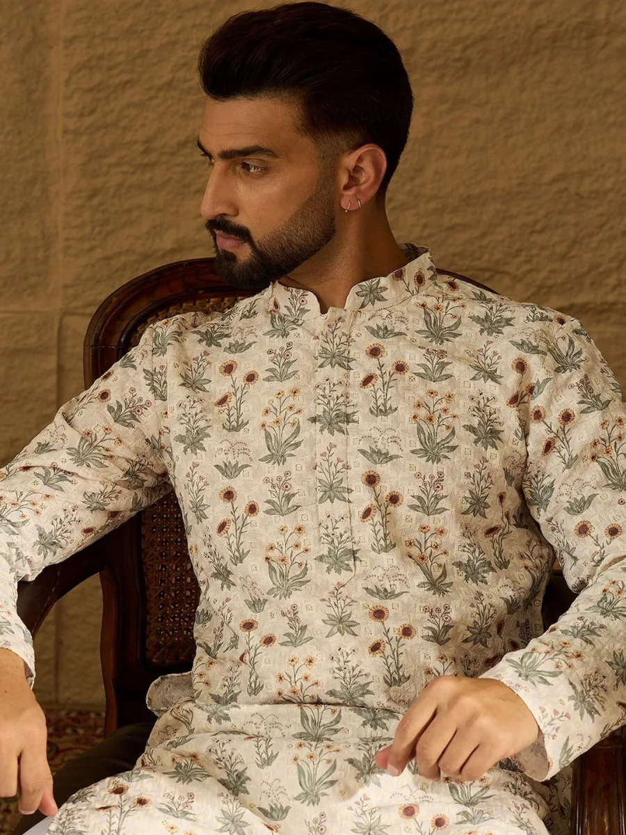 Printed Mandarin Collar Kurta