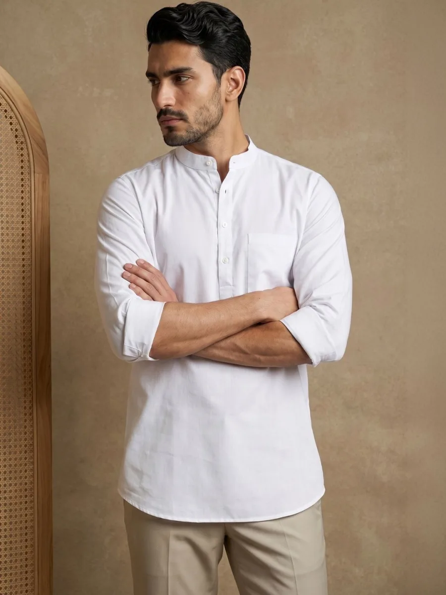 Solid Cotton Blend Short Kurta